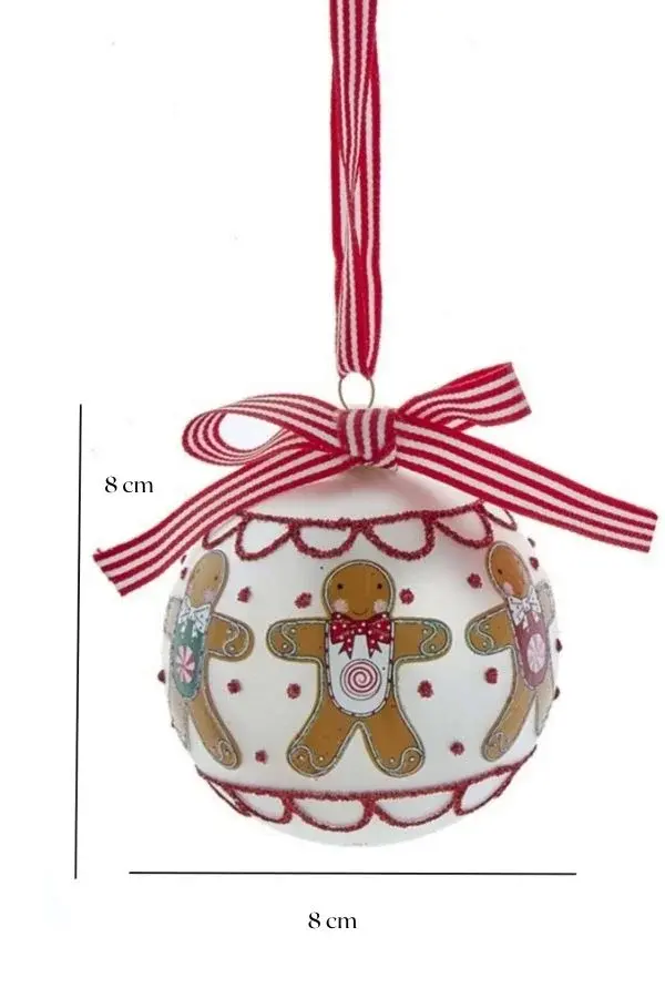 Zencefilli Kurabiye Adam Beyaz Top Cam Yılbaşı Süsü 8cm - 2