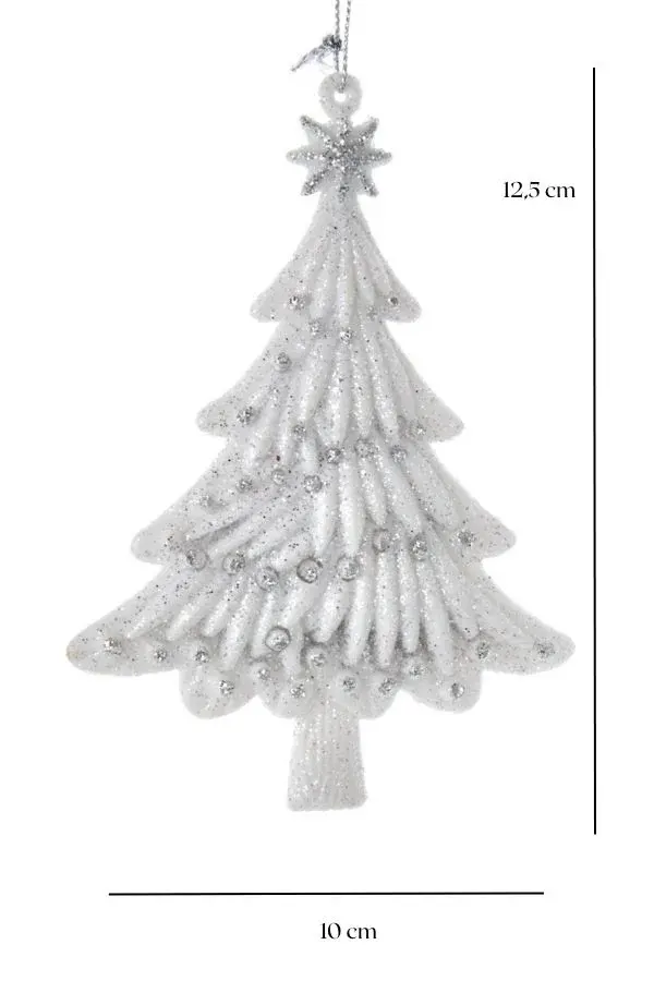 Gümüş Işıltılı Beyaz Çam Ağacı Yılbaşı Süsü – 12,5cm - 2
