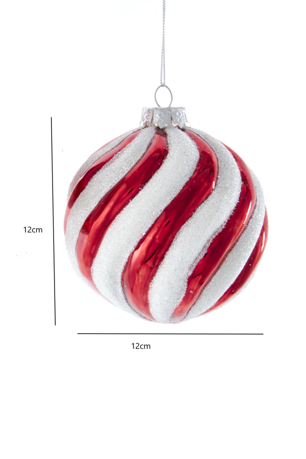 Nane Şekeri Top Cam Yılbaşı Süsü – 12cm - 3