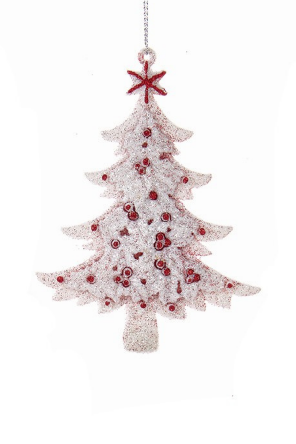 Kırmızı Işıltılı Beyaz Çam Ağacı Yılbaşı Süsü – 12,5cm - 1