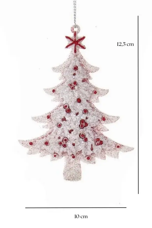 Kırmızı Işıltılı Beyaz Çam Ağacı Yılbaşı Süsü – 12,5cm - 2