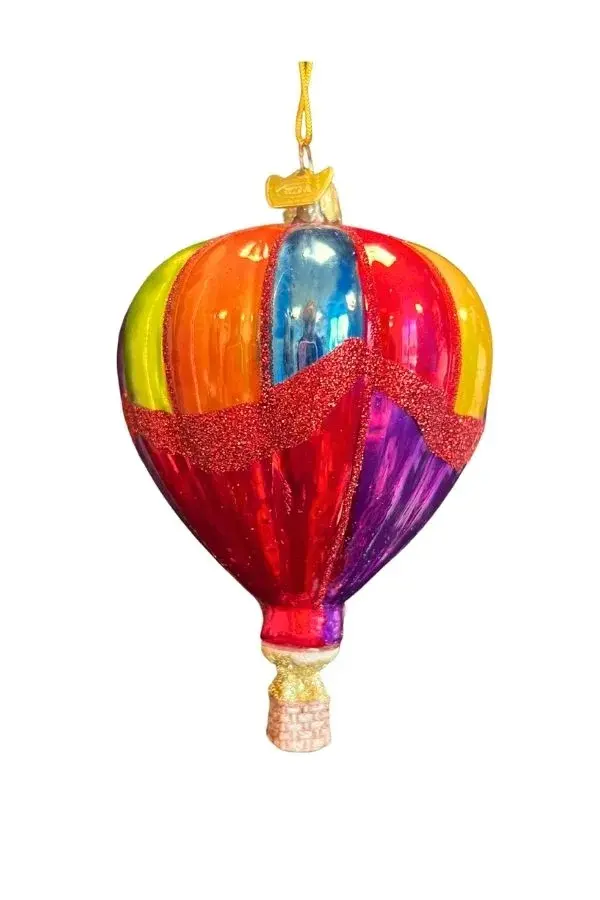 Çok Renkli 12 cm Cam Asil Simlerle Bezeli Hava Balonu Yılbaşı Süsü-1 - 1