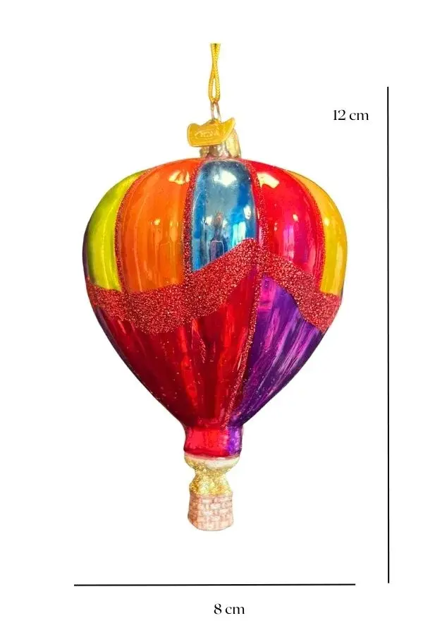 Çok Renkli 12 cm Cam Asil Simlerle Bezeli Hava Balonu Yılbaşı Süsü-1 - 3