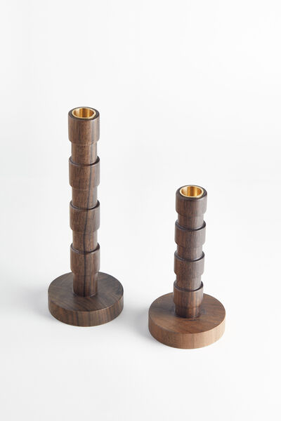 Bambu Ceviz Ahşap Mumluk Set - 3