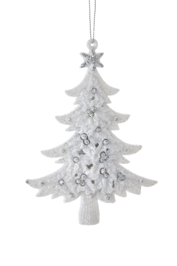 Beyaz Çam Ağacı / Gümüş Işıltılı Yılbaşı Süsü – 12,5cm - 1