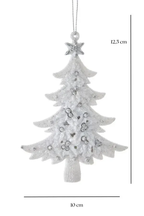 Beyaz Çam Ağacı / Gümüş Işıltılı Yılbaşı Süsü – 12,5cm - 2