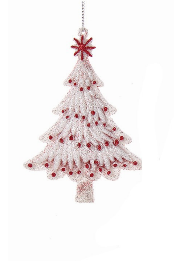 Beyaz Çam Ağacı / Kırmızı Işıltılı Yılbaşı Süsü – 12,5cm - 1