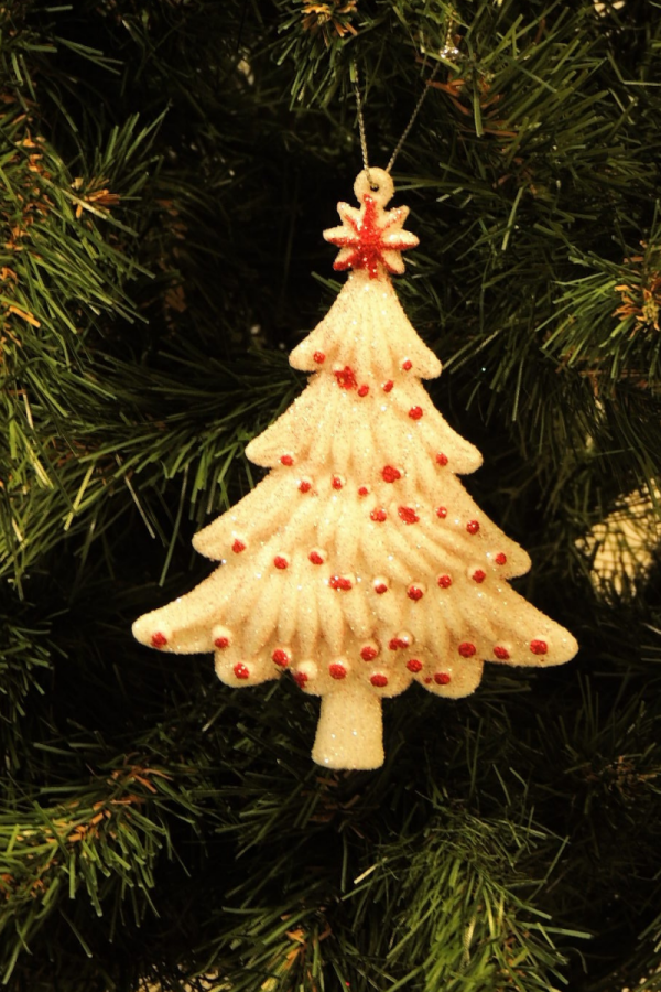 Beyaz Çam Ağacı / Kırmızı Işıltılı Yılbaşı Süsü – 12,5cm - 4