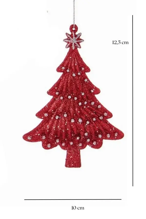 Beyaz Işıltılı Kırmızı Çam Ağacı Yılbaşı Süsü – 12,5cm - 2