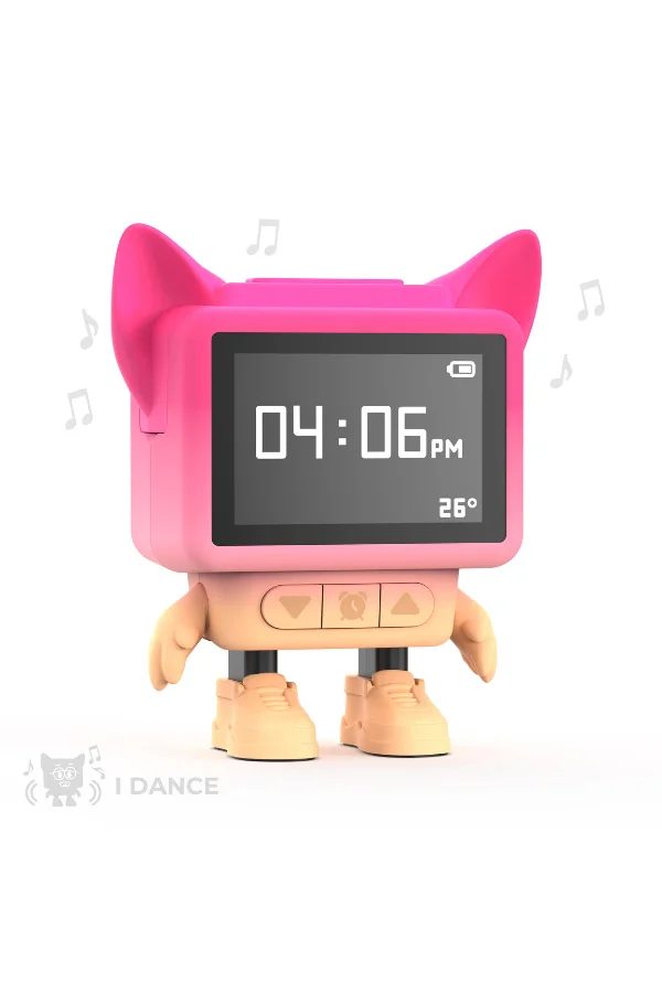 Eğlenceli Dans Eden Pembe Bluetooth Hoparlör ve Çalar Saat - 1