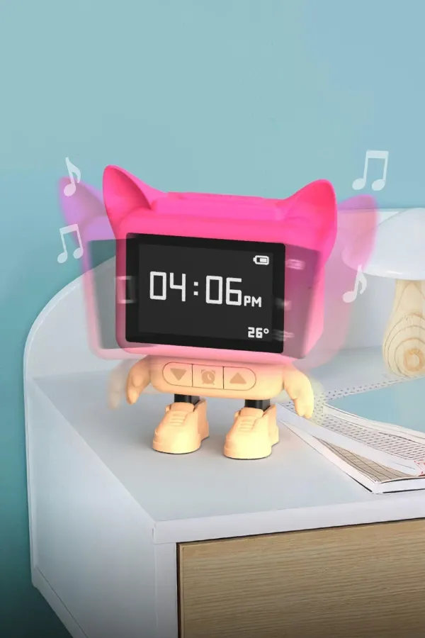 Eğlenceli Dans Eden Pembe Bluetooth Hoparlör ve Çalar Saat - 5