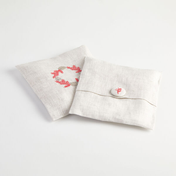 Deniz Kabuğu Nakışlı Bej Keten Lavantalık 15x15 cm - 2li - 2