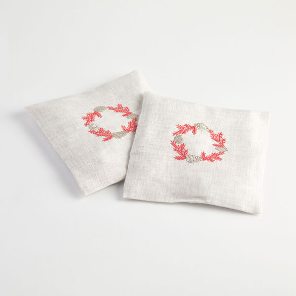 Deniz Kabuğu Nakışlı Bej Keten Lavantalık 15x15 cm - 2li - 1