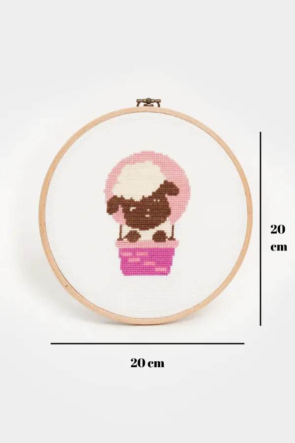 Etamin Pano – Çocuk Odası Kanaviçe Dekoratif Tablo, Kuzu- Pembe - 3