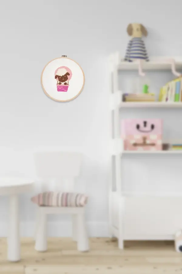 Etamin Pano – Çocuk Odası Kanaviçe Dekoratif Tablo, Kuzu- Pembe - 2