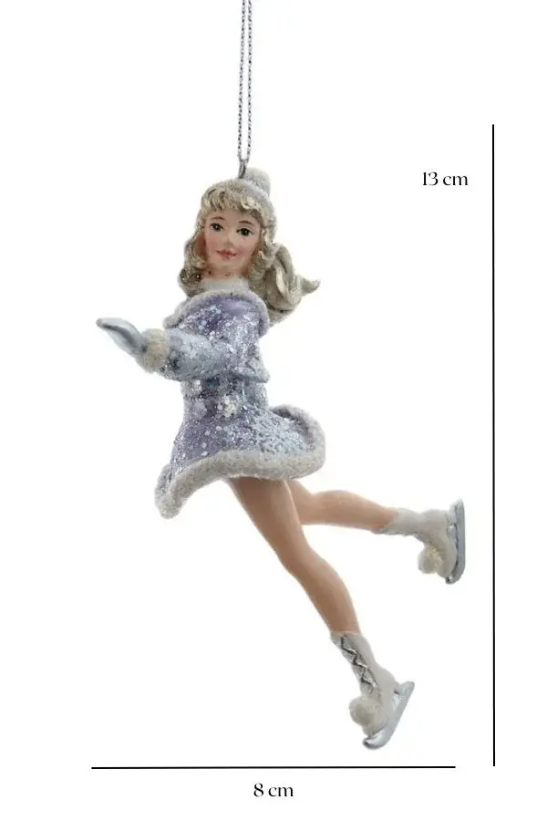 Gümüş 13 cm Reçine Buz Patenli Prenses - 2 Yılbaşı Süsü - 2