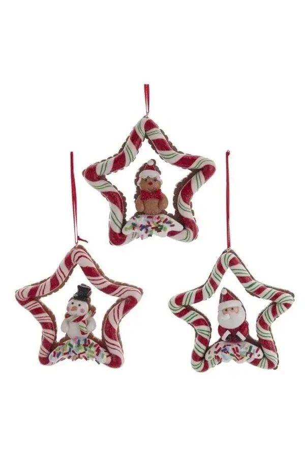 Kırmızı 10 cm Kil Dolgulu Noel Baba Şeker Şeritli Yıldız Yılbaşı Süsü - 4
