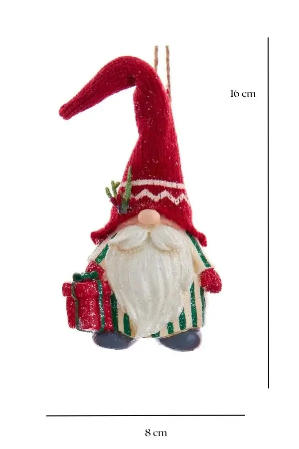 Kırmızı 16 cm Reçine Örme Şapkalı Noel Baba - 2 Yılbaşı Süsü - 3