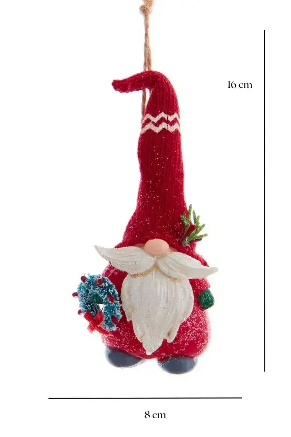 Kırmızı 16 cm Reçine Örme Şapkalı Noel Baba - 3 Yılbaşı Süsü - 3