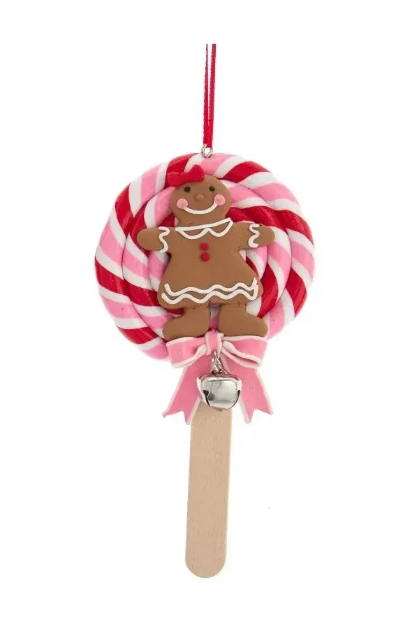 Kırmızı 13 Cm Kil Dolgulu Zencefilli Kurabiye Kız Lolipop Yılbaşı Süsü - 1
