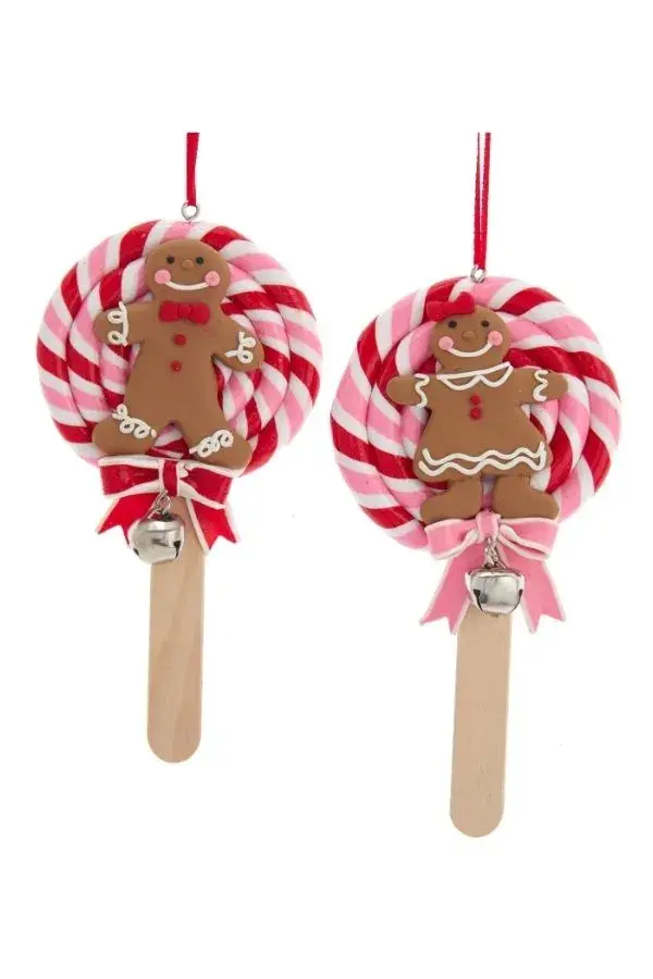 Kırmızı 13 Cm Kil Dolgulu Zencefilli Kurabiye Kız Lolipop Yılbaşı Süsü - 4