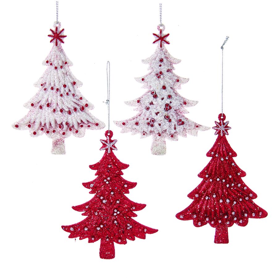 Kırmızı Çam Ağacı / Beyaz Işıltılı Yılbaşı Süsü – 12,5cm - 3