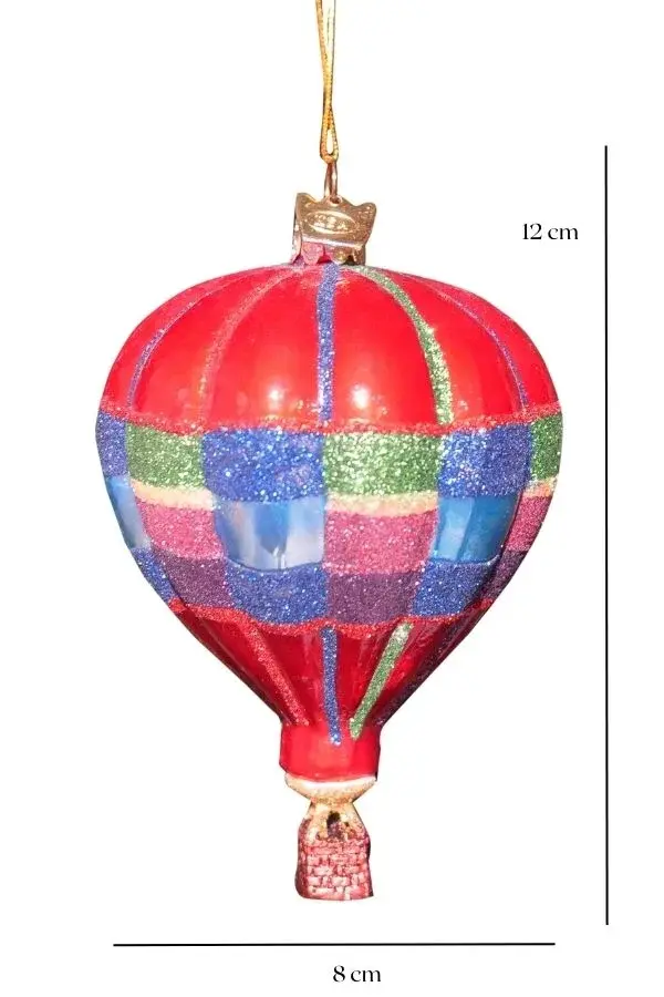 Çok Renkli 12 cm Cam Asil Simlerle Bezeli Hava Balonu Yılbaşı Süsü-2 - 3