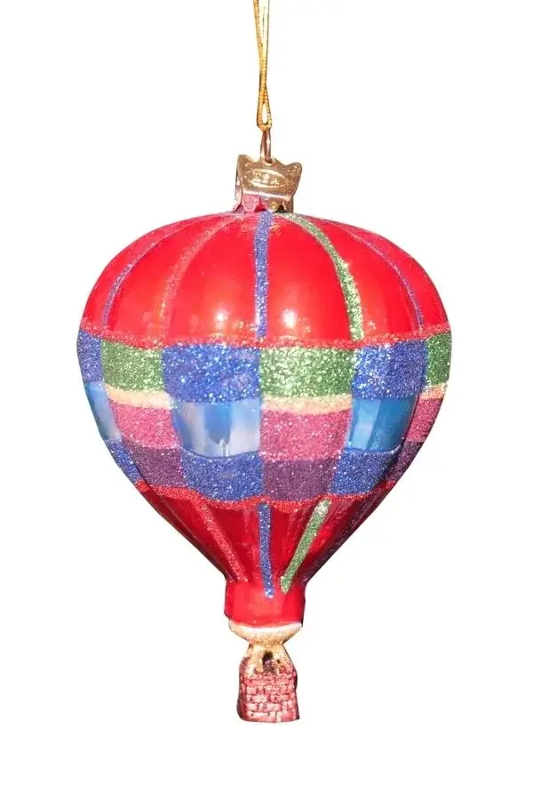 Çok Renkli 12 cm Cam Asil Simlerle Bezeli Hava Balonu Yılbaşı Süsü-2 - 1