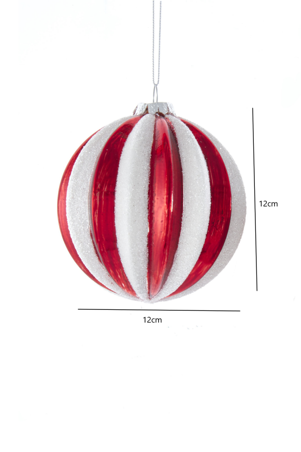 Nane Şekeri Çizgili Top Cam Yılbaşı Süsü – 12cm - 3