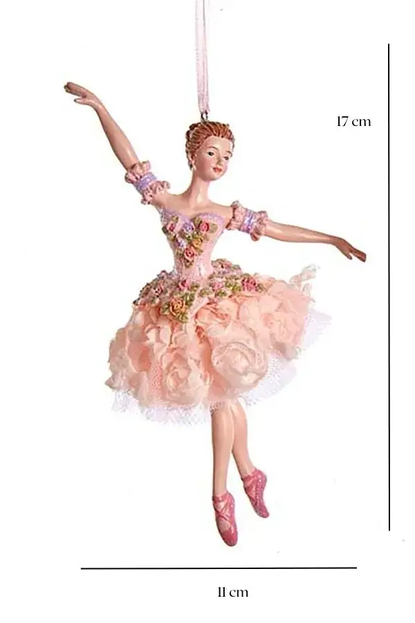 Pembe 17 cm Reçine Dansa Hazır Balerin Yılbaşı Süsü - 2