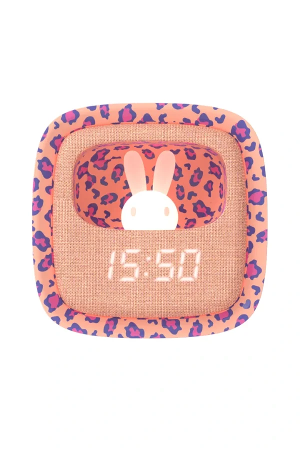 Pembe Leopar Desenli Tavşan Masaüstü Saati ve Gece Lambası - 2