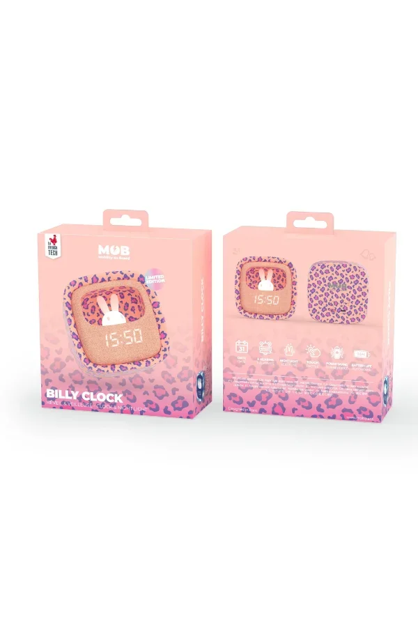 Pembe Leopar Desenli Tavşan Masaüstü Saati ve Gece Lambası - 5