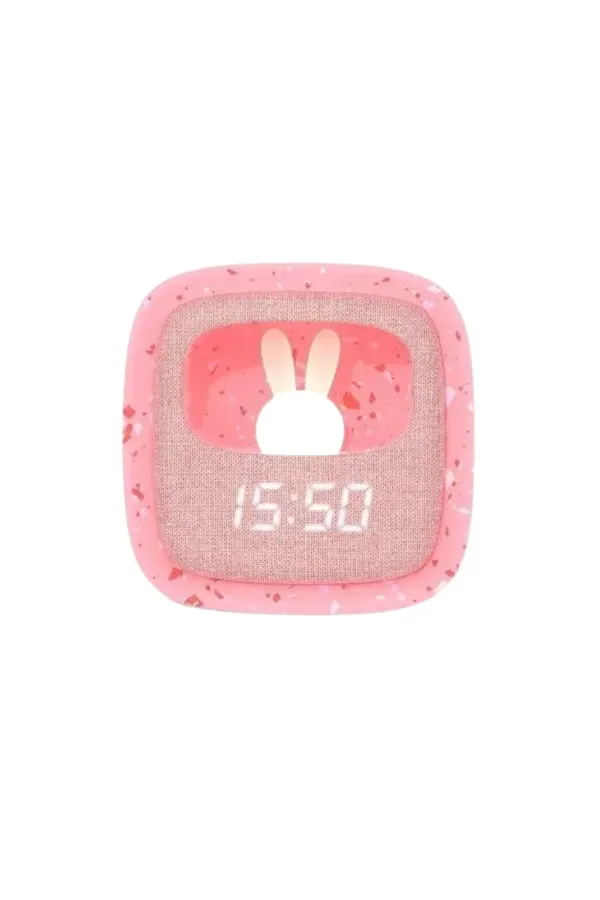 Pembe Terazzo Tavşan Masaüstü Saati ve Gece Lambası - 1