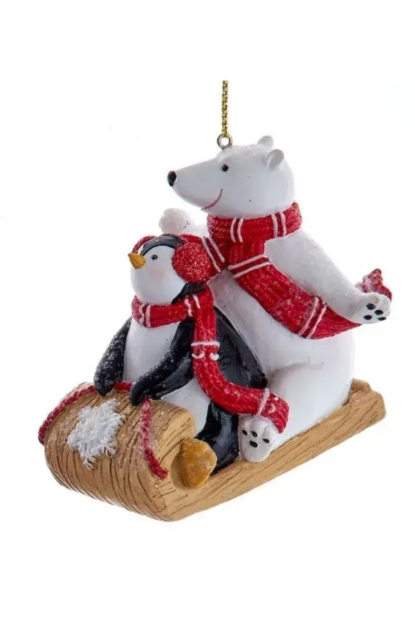 Renkli 7 cm Reçine Buzda Kayan Penguen&Ayıcık Yılbaşı Süsü - 1