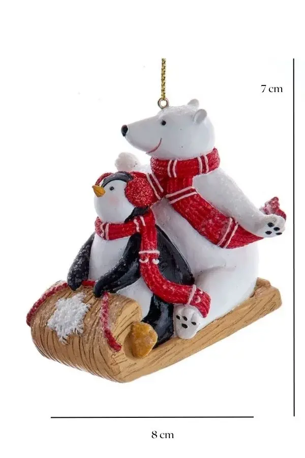 Renkli 7 cm Reçine Buzda Kayan Penguen&Ayıcık Yılbaşı Süsü - 3