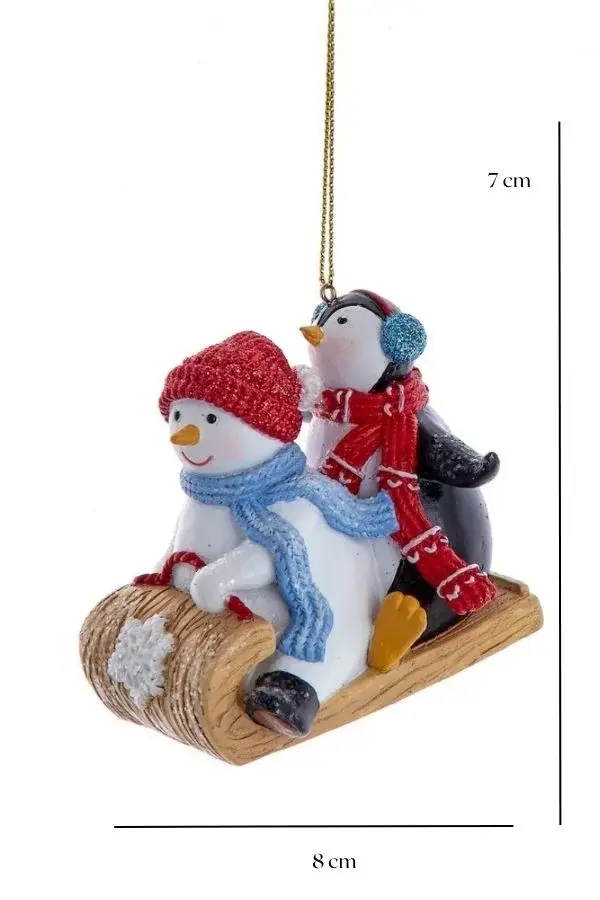 Renkli 7 cm Reçine Buzda Kayan Penguen&Kardan Adam Yılbaşı Süsü - 3