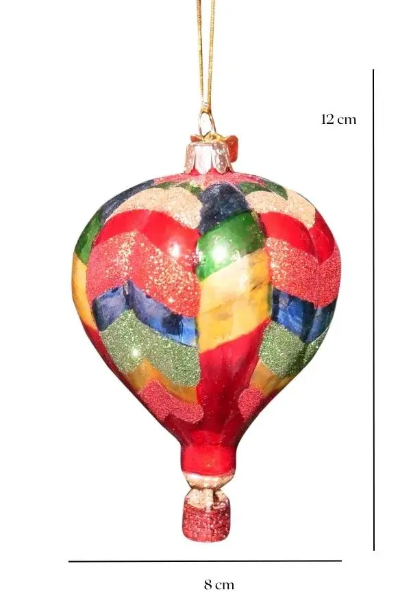 Çok Renkli 12 cm Cam Asil Simlerle Bezeli Hava Balonu Yılbaşı Süsü-3 - 3