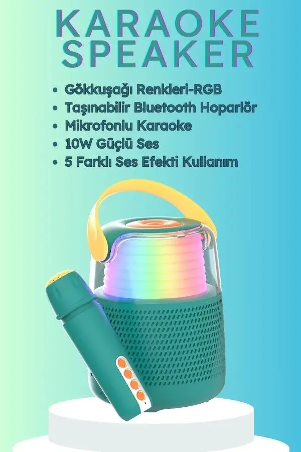 Retro 5 Farklı Ses Efektli, Mikrofonlu Karaoke - Mavi - 3
