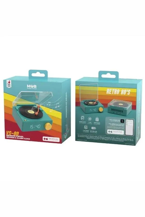 Retro Pikap Bluetooth Hoparlör ve Çalar Saat-Mavi - 5