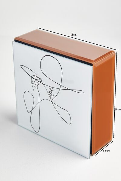 Şapkalı Kadın Motifli Dekoratif Cam Kutu - 4