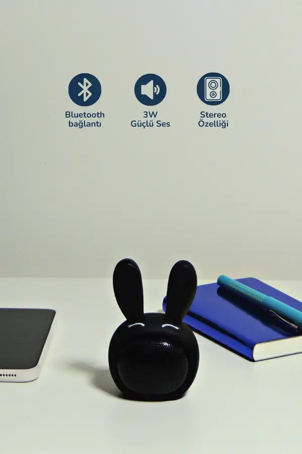 Siyah Tavşan Kablosuz Bluetooth Hoparlör - 2