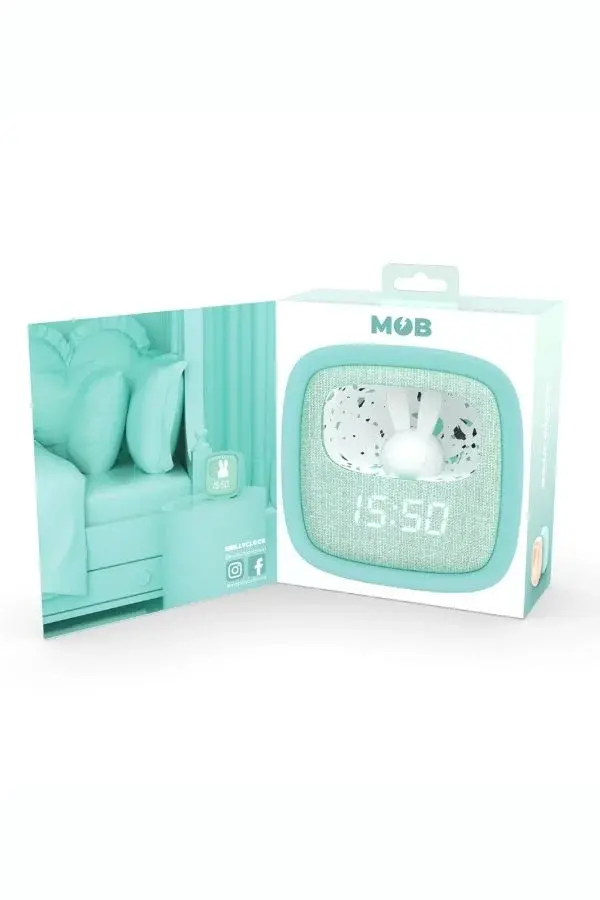 Turkuaz Terazzo Tavşan Masaüstü Saati ve Gece Lambası - 3